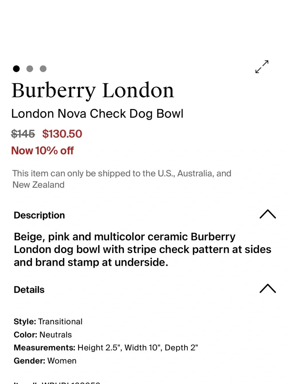 Burberry London Chic Pink Plaid Dog Bowl
